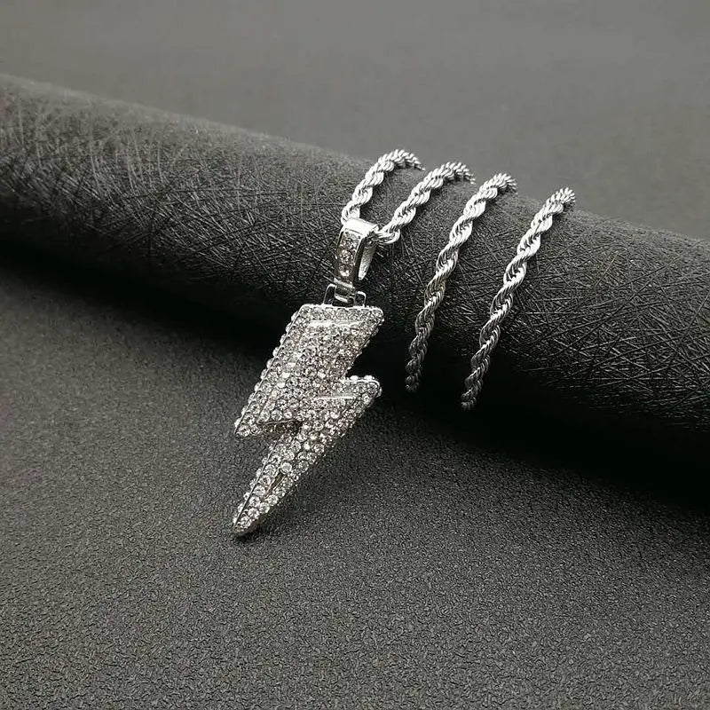 Men's Fashion Iced Out Chain Lightning Necklace Hip Hop Jewelry Full Zircon Necklace Male Jewelry Biker Accessories Gifts