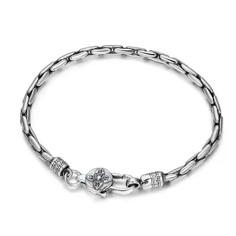 New Silver Color Male Personality Six Character True Words Hemp Rope Bracelet Thai Retro Trendy Style Chain Jewelry