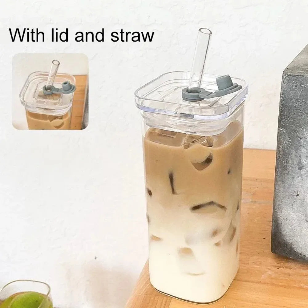 Glass Coffee Mug with Lid & Straw-2