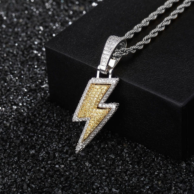 Men's Fashion Iced Out Chain Lightning Necklace Hip Hop Jewelry Full Zircon Necklace Male Jewelry Biker Accessories Gifts