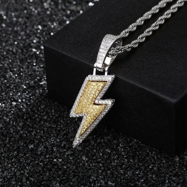 Men's Fashion Iced Out Chain Lightning Necklace Hip Hop Jewelry Full Zircon Necklace Male Jewelry Biker Accessories Gifts