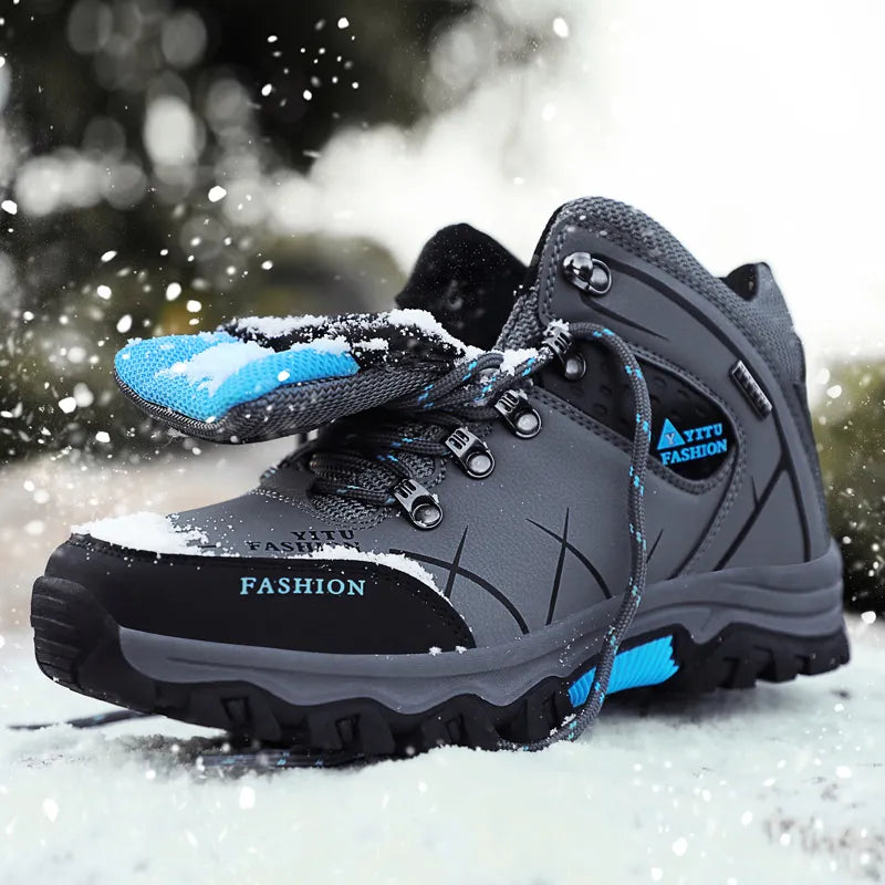 Brand Men Winter Snow Boots Waterproof Leather Sneakers Super  Warm Men's Boots Outdoor Male Hiking Boots Work Shoes Size 39-47-4