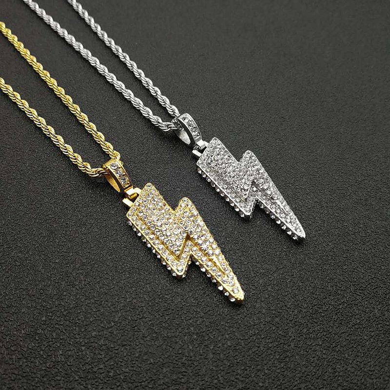 Men's Fashion Iced Out Chain Lightning Necklace Hip Hop Jewelry Full Zircon Necklace Male Jewelry Biker Accessories Gifts