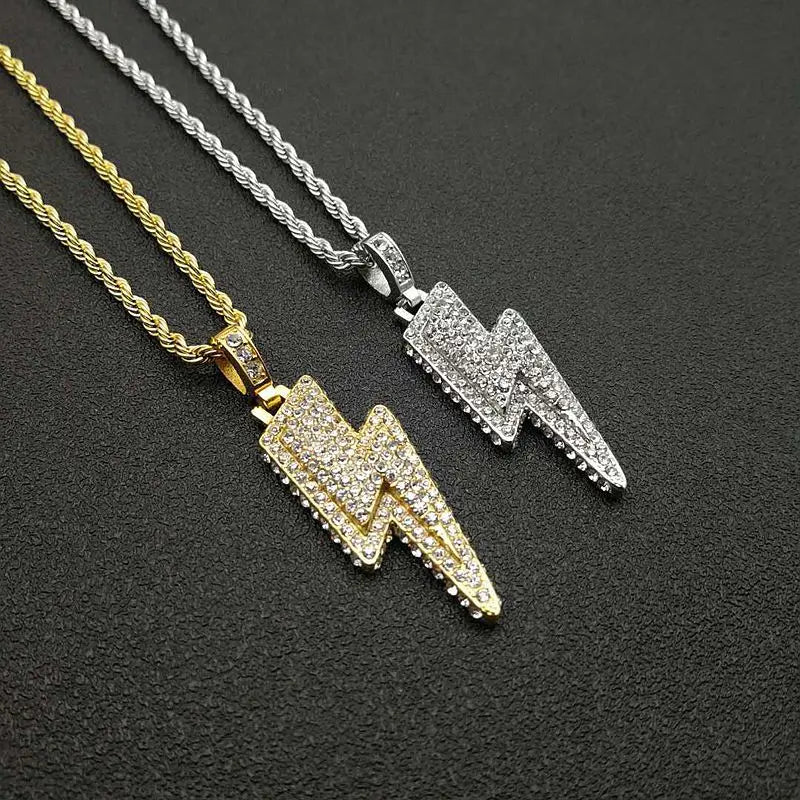 Men's Fashion Iced Out Chain Lightning Necklace Hip Hop Jewelry Full Zircon Necklace Male Jewelry Biker Accessories Gifts