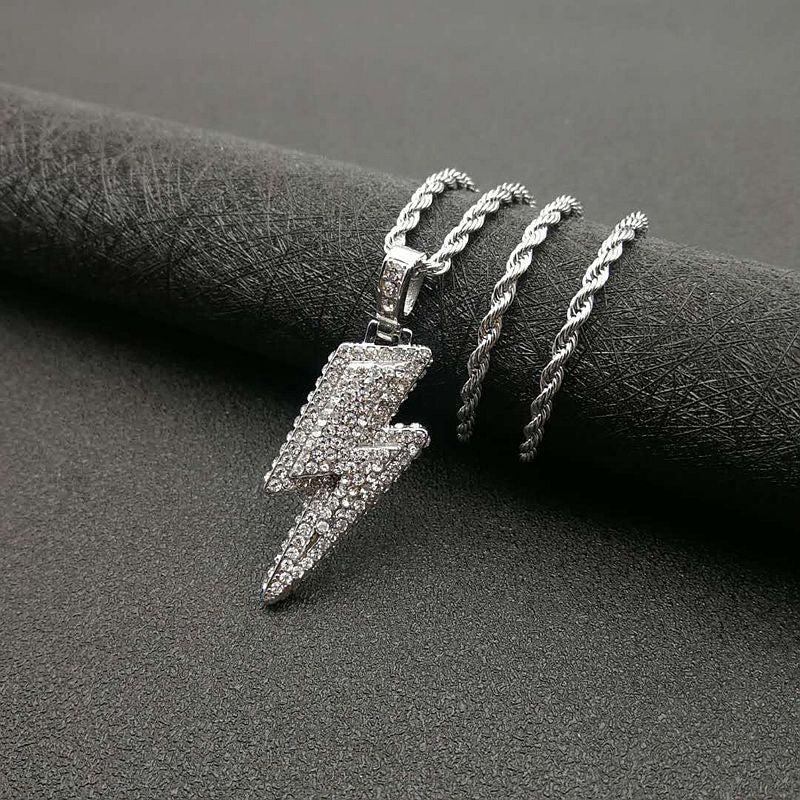 Men's Fashion Iced Out Chain Lightning Necklace Hip Hop Jewelry Full Zircon Necklace Male Jewelry Biker Accessories Gifts