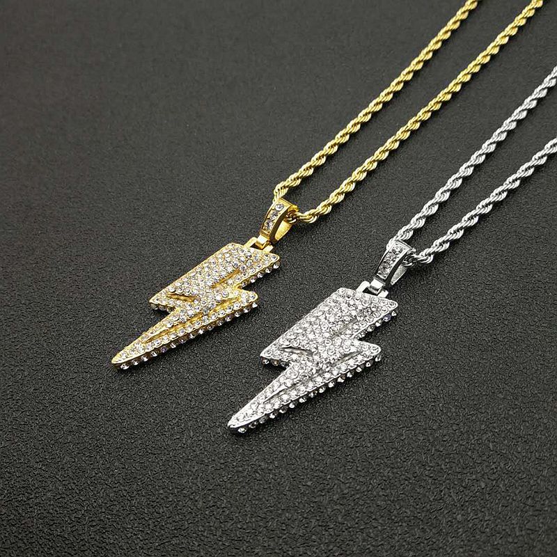 Men's Fashion Iced Out Chain Lightning Necklace Hip Hop Jewelry Full Zircon Necklace Male Jewelry Biker Accessories Gifts
