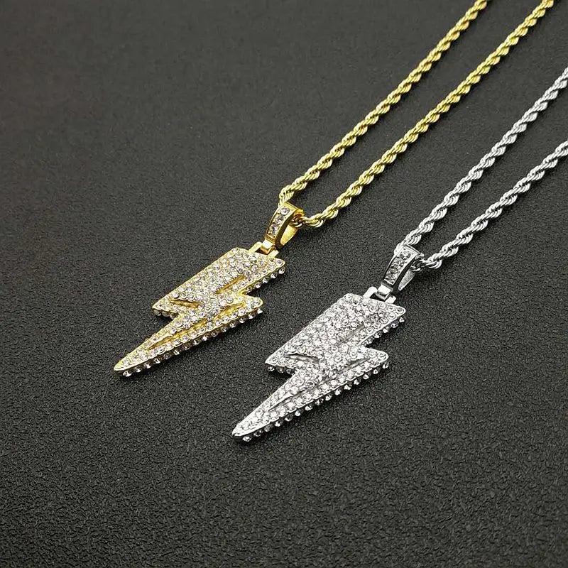 Men's Fashion Iced Out Chain Lightning Necklace Hip Hop Jewelry Full Zircon Necklace Male Jewelry Biker Accessories Gifts