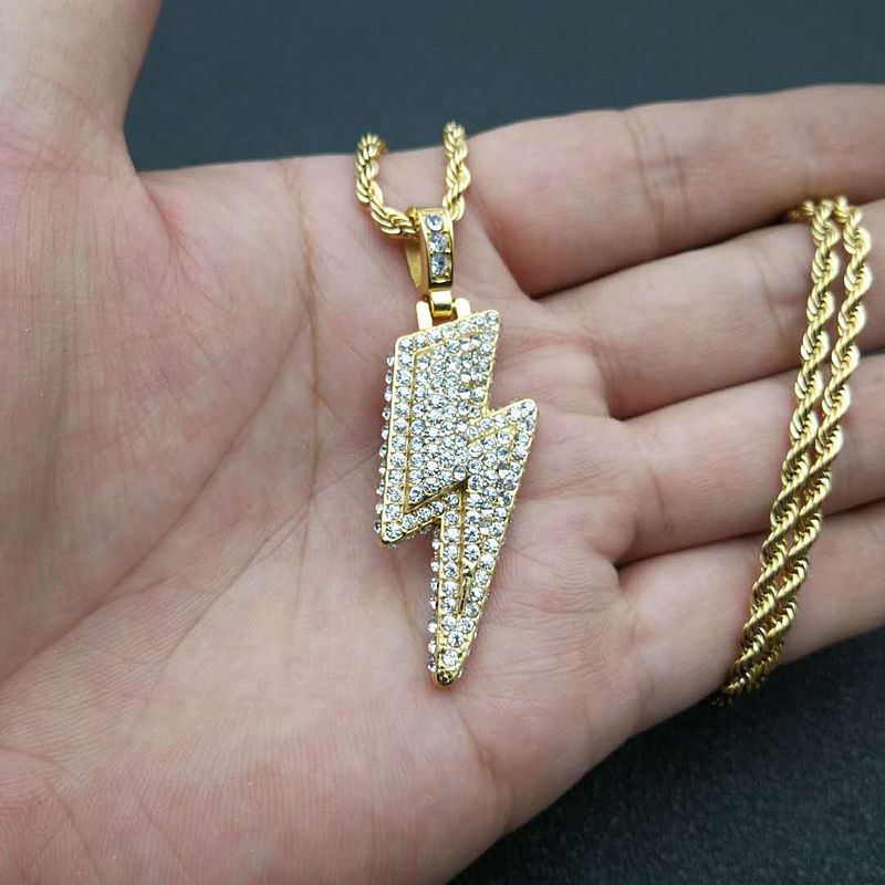 Men's Fashion Iced Out Chain Lightning Necklace Hip Hop Jewelry Full Zircon Necklace Male Jewelry Biker Accessories Gifts