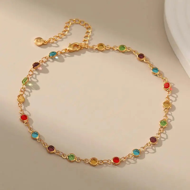 Boho Rainbow Rhinestone Anklet