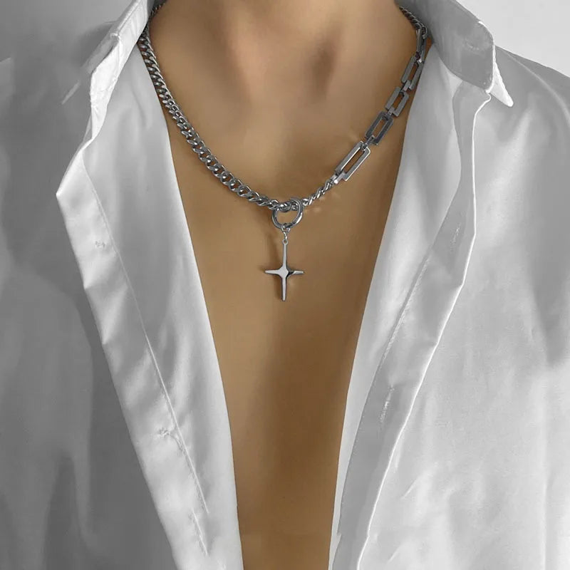 Stainless Steel Cuban Chain Choker Necklace for Men Simple Rectangle Korean Fashion Neck Chains Cool Hip Hop Neck Jewelry Male