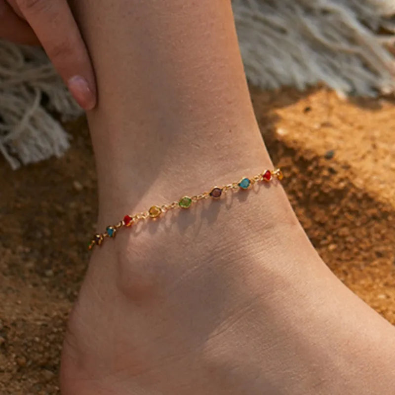 Boho Rainbow Rhinestone Anklet