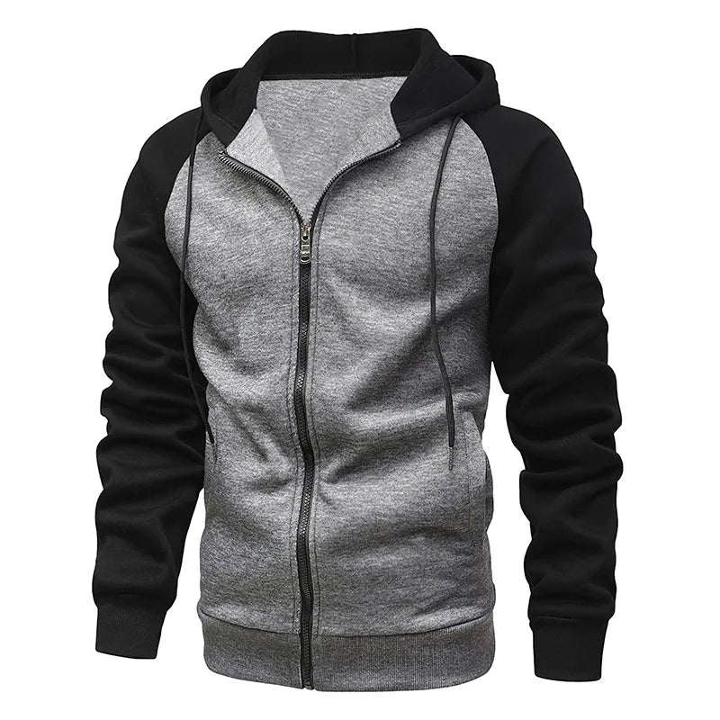 Men's Fleece Hoodies Long Sleeve Sweatshirts for Men Zipper Hooded   Mens Fashion color blocking Sweatshirt Slim Fit Jacket coat