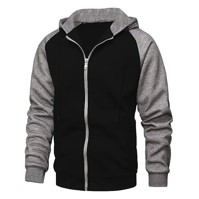Men's Fleece Hoodies Long Sleeve Sweatshirts for Men Zipper Hooded   Mens Fashion color blocking Sweatshirt Slim Fit Jacket coat