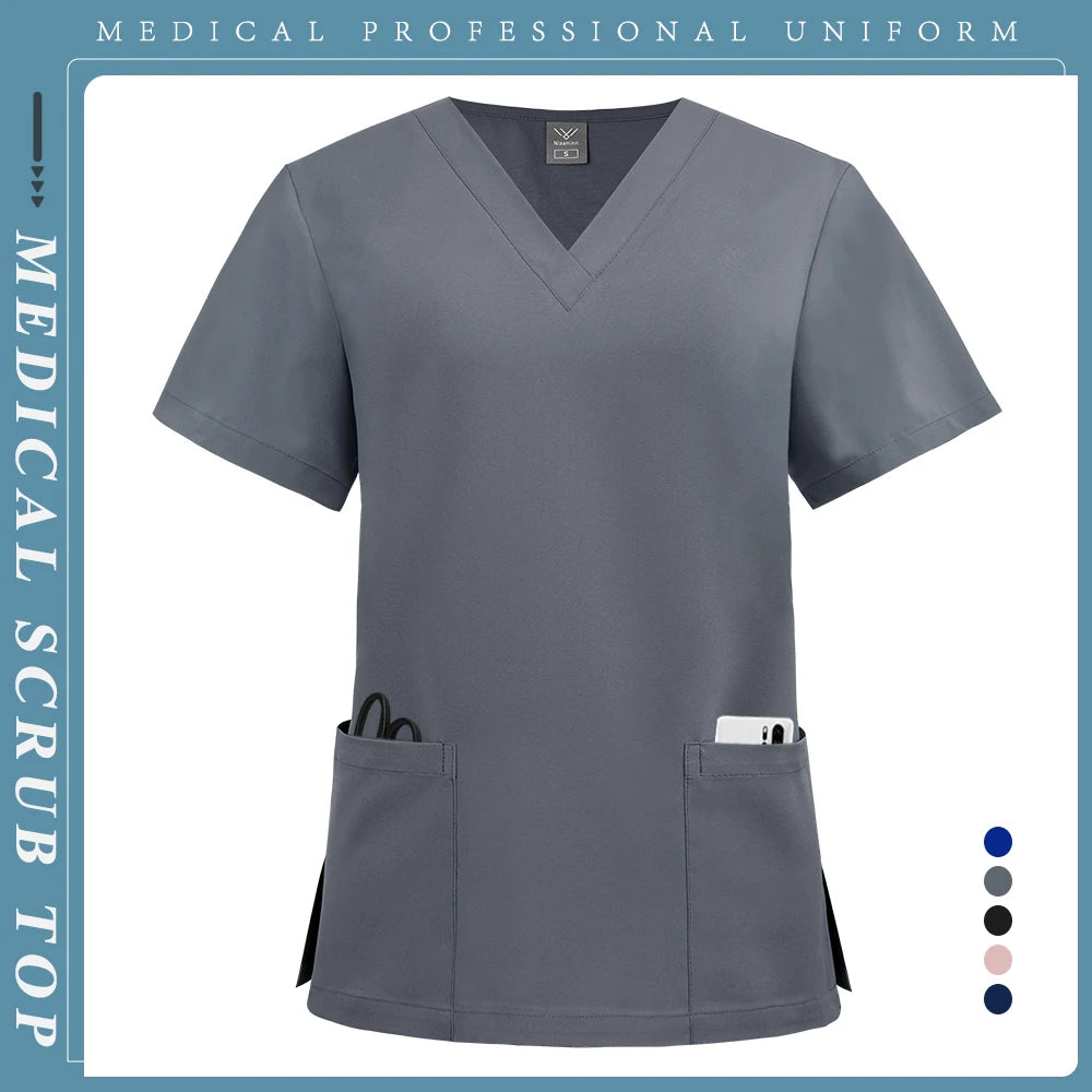High Quality Medical Clothing for Women Men Pockets Quick Drying Solid Color Work Shirt Doctor Nurse Blouse Wholesale Scrubs Top