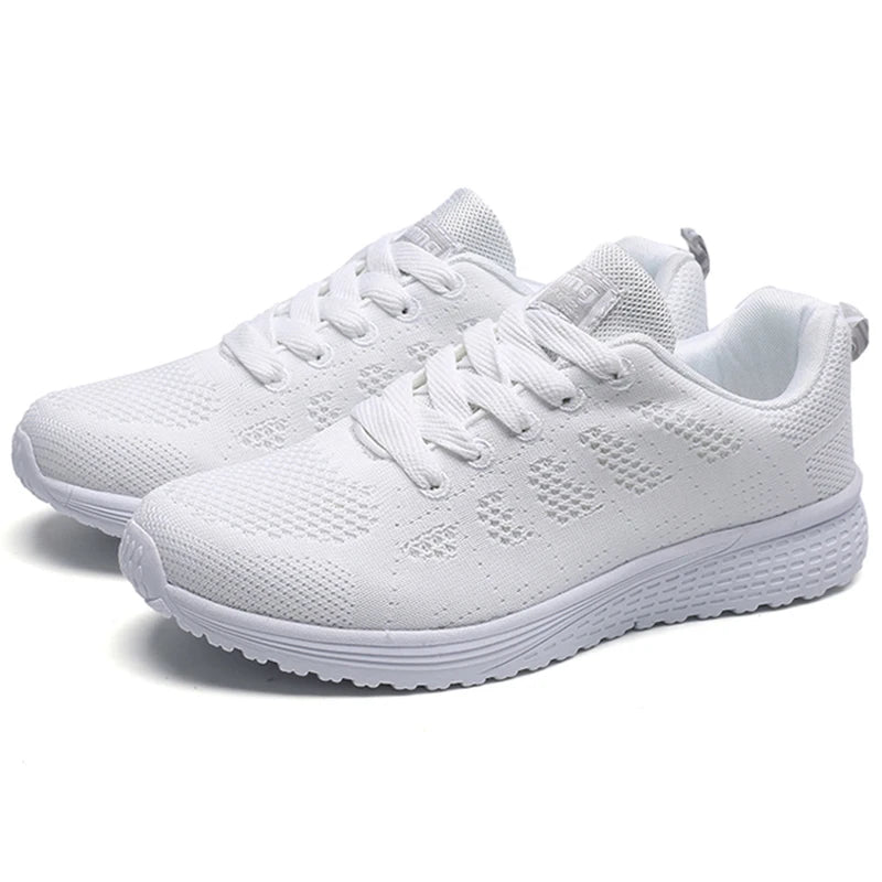 Women's Sneakers 2024 New Fashion Breathable Solid Color Walking Sneakers Women Mesh Fabric Lace Up Shoes Women Female Footwear