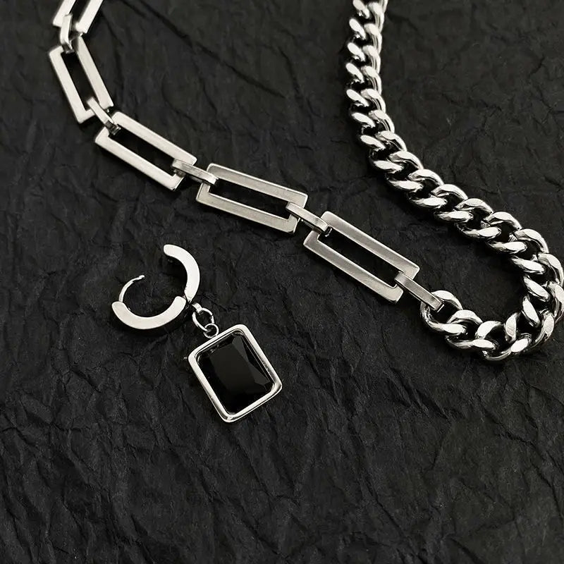 Stainless Steel Cuban Chain Choker Necklace for Men Simple Rectangle Korean Fashion Neck Chains Cool Hip Hop Neck Jewelry Male