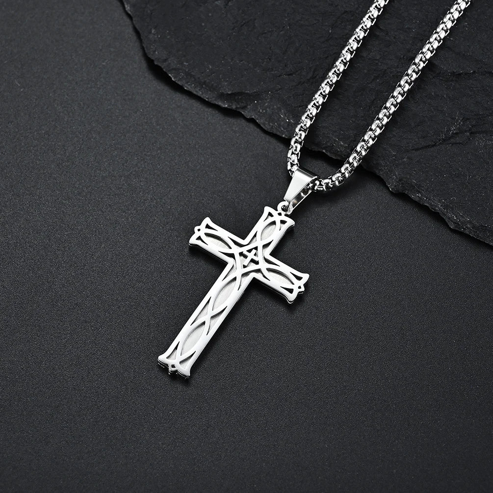 Fashion Cross Men's Necklace Vintage Knights Templar Iron Pendant  Biker Maltese Male Jewelry 24Inch Chain Link