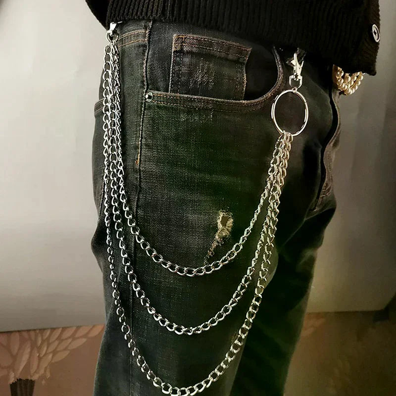 2/3Layer Punk Hip-hop Long Metal Belt Chain Fashion Trousers Pant Waist Metal Chain Keychain