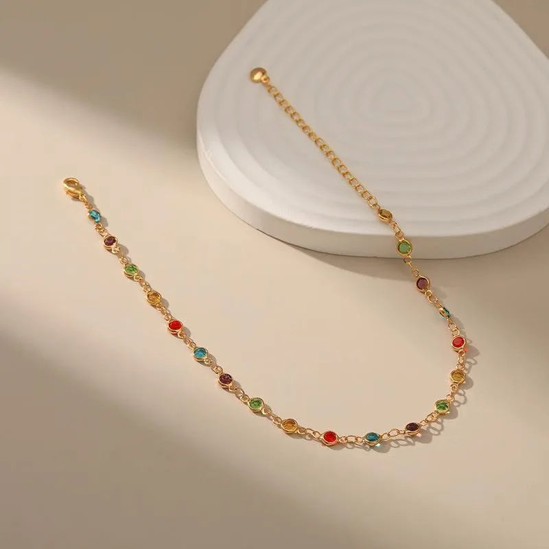 Boho Rainbow Rhinestone Anklet