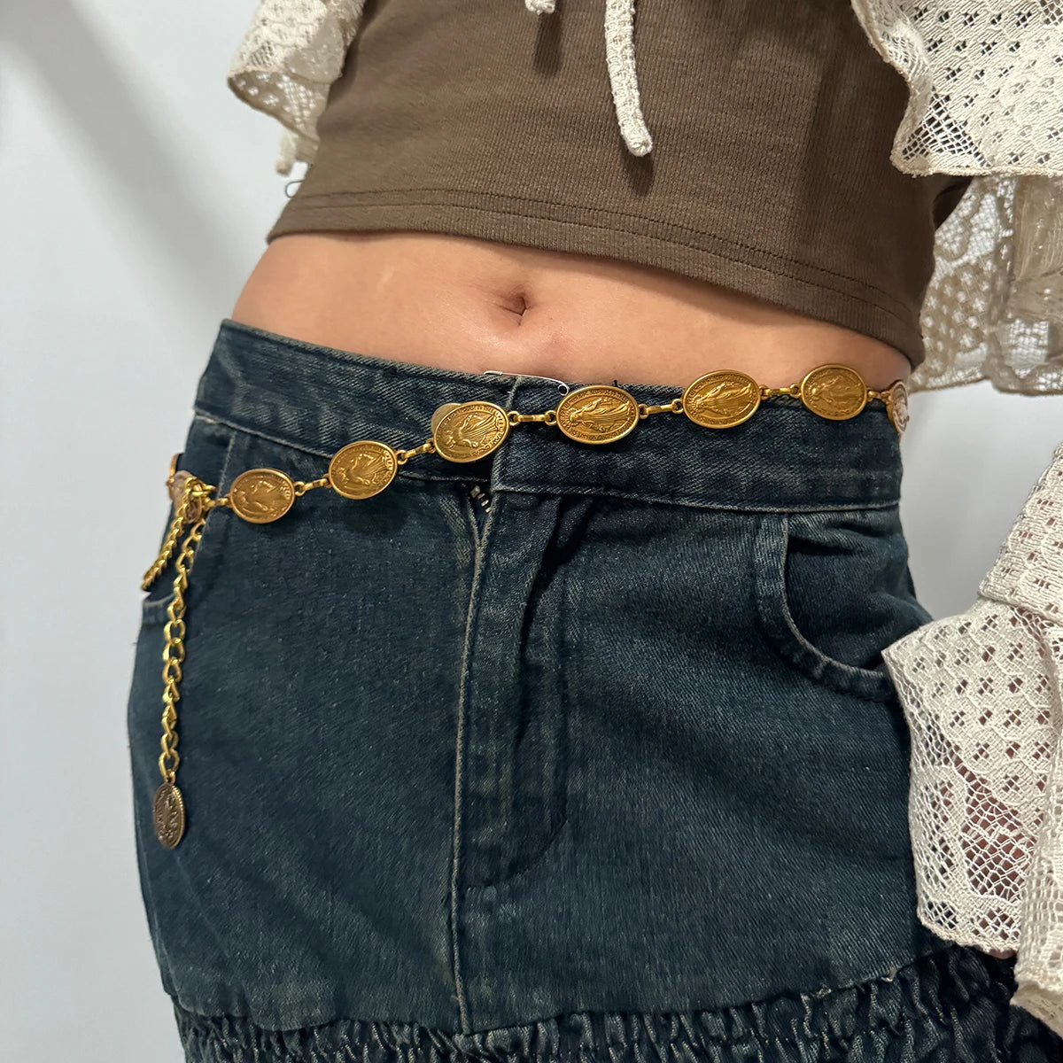 Metal Chain Belts for Women Cowgirl Western Country Chain Belt Adjustable Concho Waistband for Sweaters Dresses Jeans