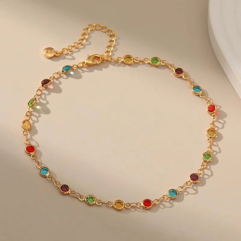 Boho Rainbow Rhinestone Anklet