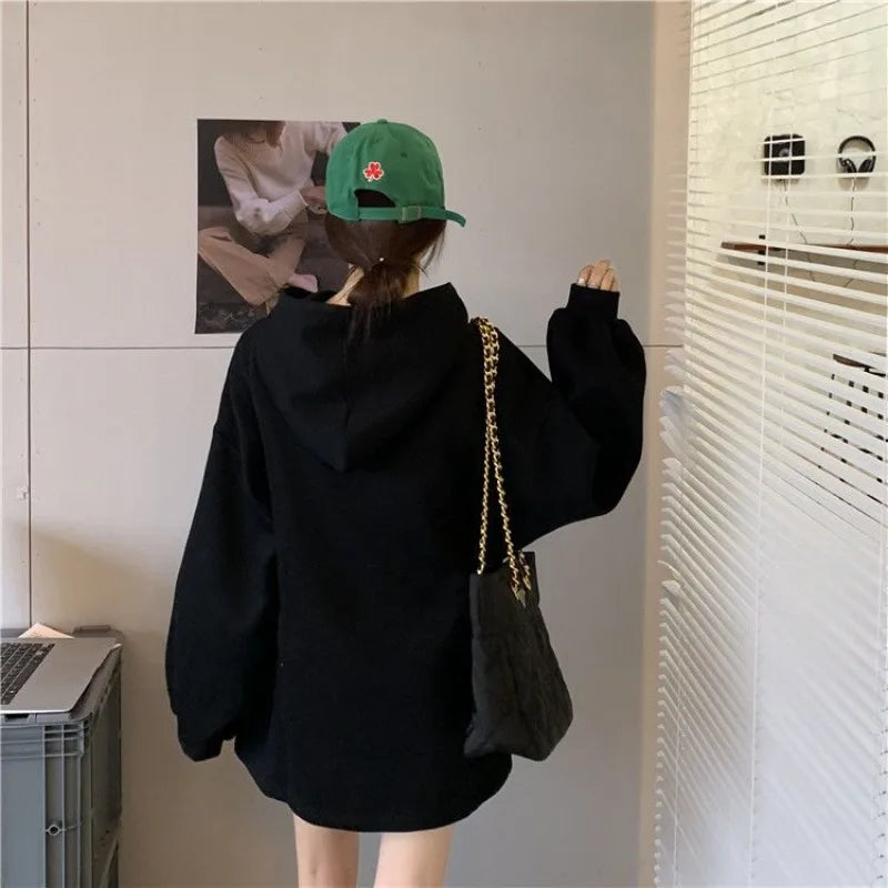 Fleece Women's Hoodies Sweatshirts Loose Youthful Clothes Nice Color 2025 Trend Dropshiping Aesthetic Baggy Female Hooded Top