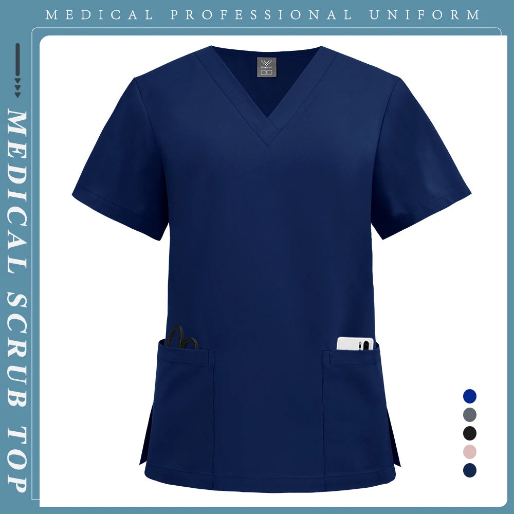 High Quality Medical Clothing for Women Men Pockets Quick Drying Solid Color Work Shirt Doctor Nurse Blouse Wholesale Scrubs Top
