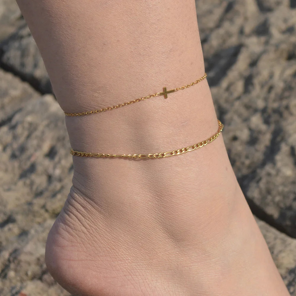 Gold Figaro Chain Anklet