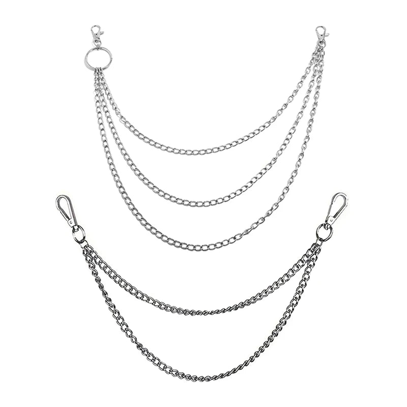 2/3Layer Punk Hip-hop Long Metal Belt Chain Fashion Trousers Pant Waist Metal Chain Keychain