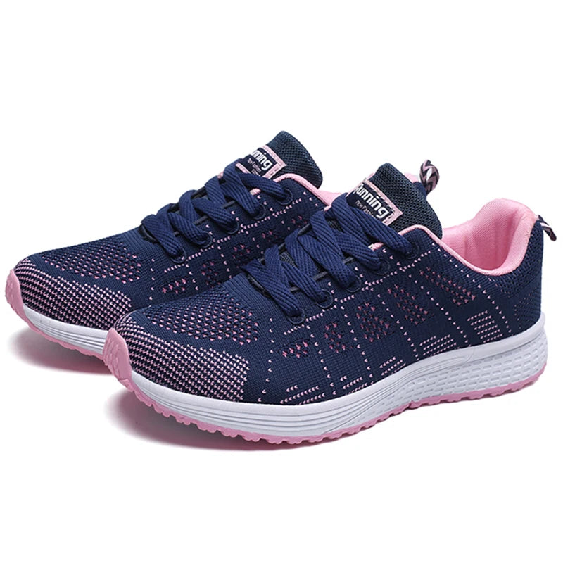 Women's Sneakers 2024 New Fashion Breathable Solid Color Walking Sneakers Women Mesh Fabric Lace Up Shoes Women Female Footwear