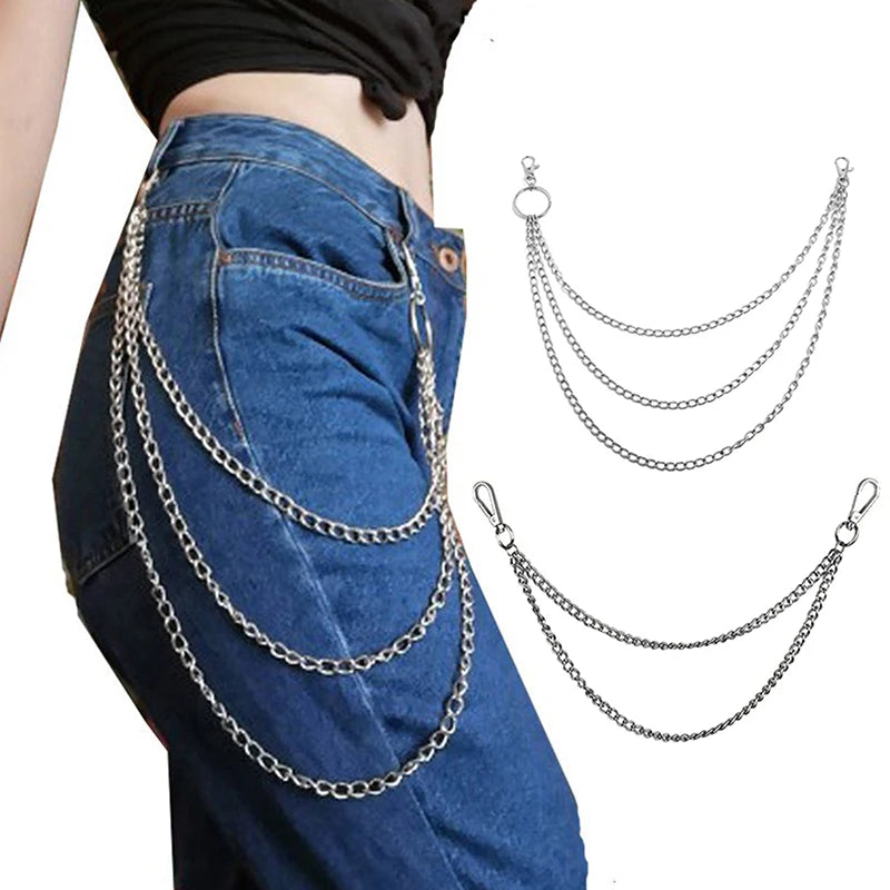 2/3Layer Punk Hip-hop Long Metal Belt Chain Fashion Trousers Pant Waist Metal Chain Keychain
