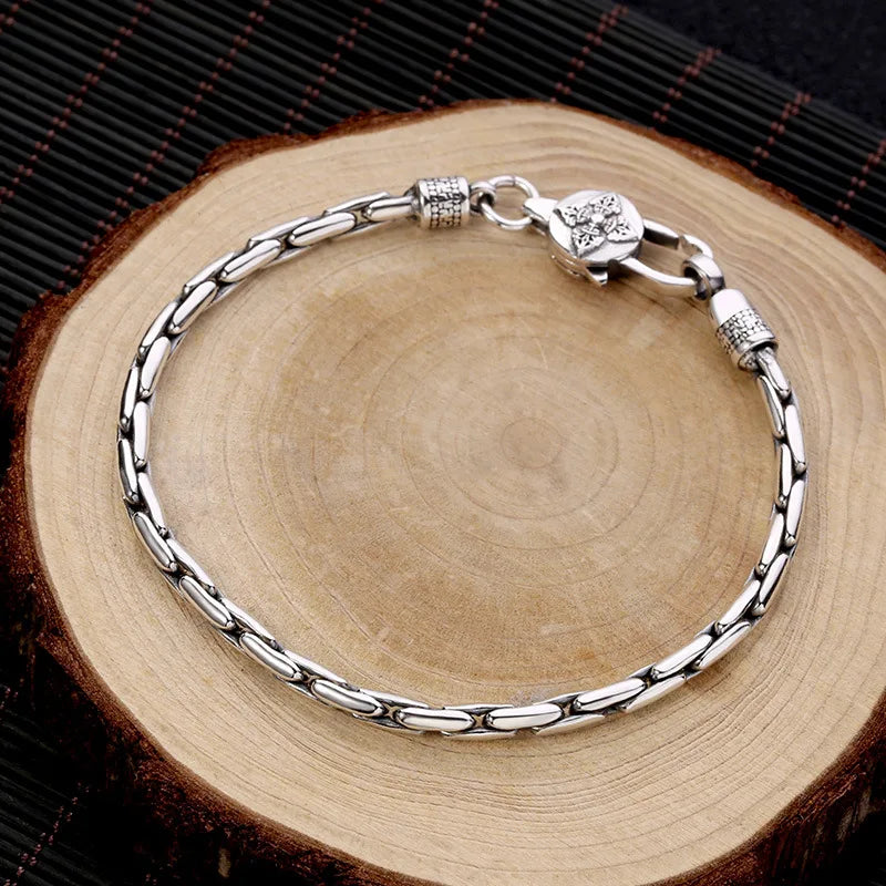 New Silver Color Male Personality Six Character True Words Hemp Rope Bracelet Thai Retro Trendy Style Chain Jewelry