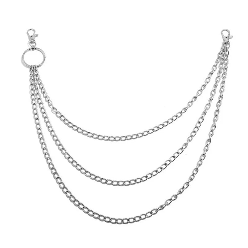 2/3Layer Punk Hip-hop Long Metal Belt Chain Fashion Trousers Pant Waist Metal Chain Keychain