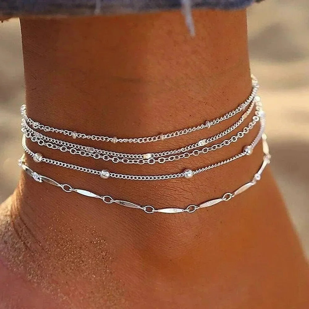 Layered Leaf & Cuban Chain Anklet