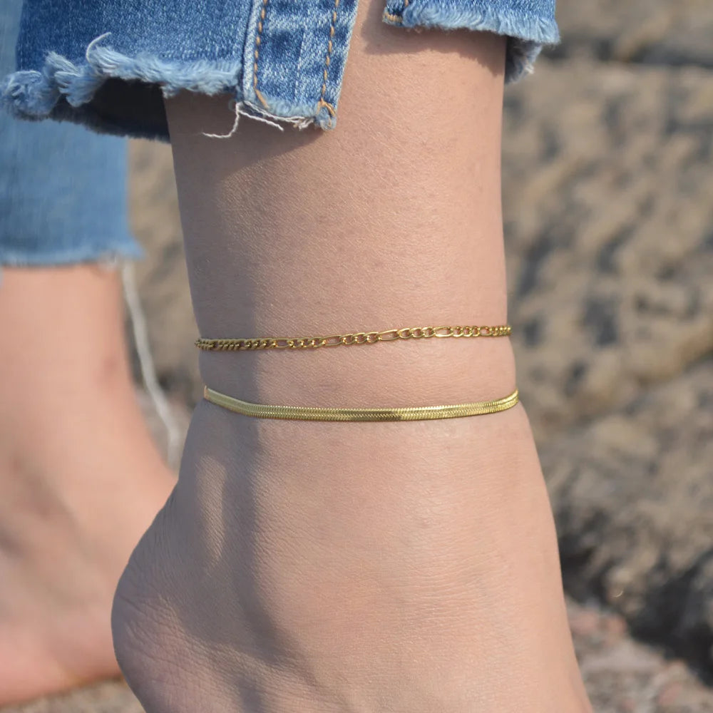 Gold Figaro Chain Anklet