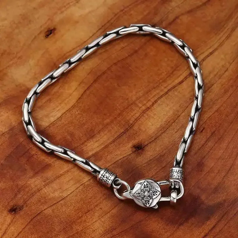 New Silver Color Male Personality Six Character True Words Hemp Rope Bracelet Thai Retro Trendy Style Chain Jewelry