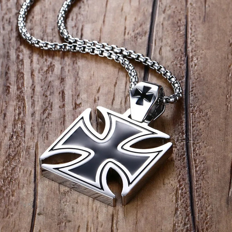 Fashion Cross Men's Necklace Vintage Knights Templar Iron Pendant  Biker Maltese Male Jewelry 24Inch Chain Link