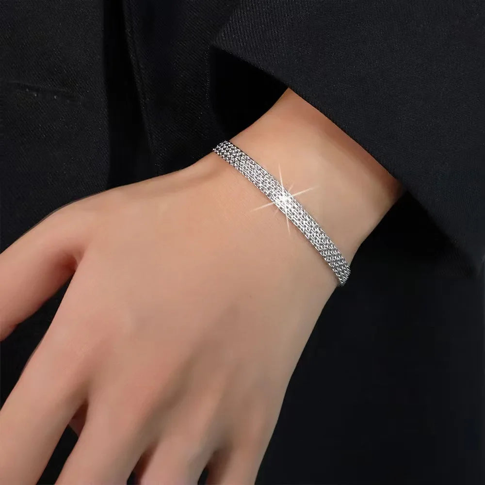925 sterling Silver Bracelets Mesh chain for Women men Wedding Lady Noble Pretty Jewelry Fashion Nice Chain 20cm 8inch