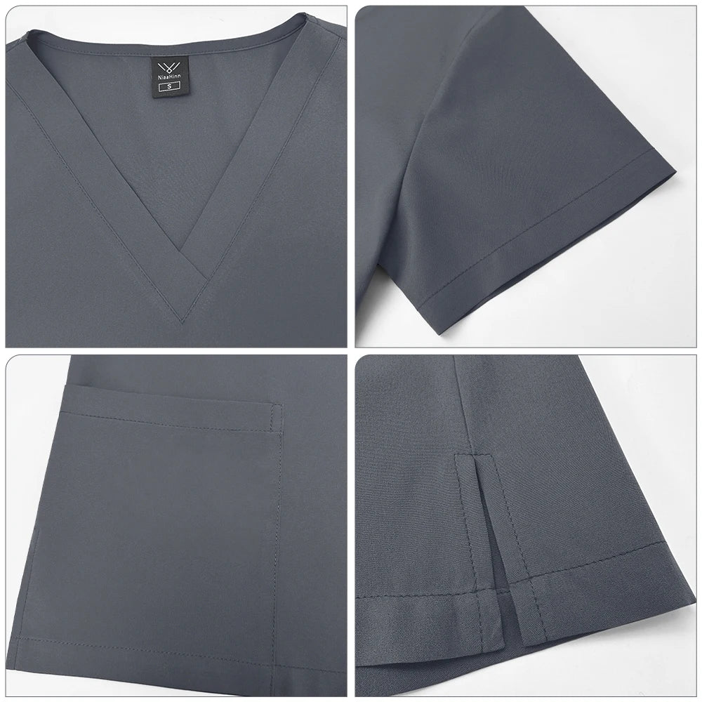 High Quality Medical Clothing for Women Men Pockets Quick Drying Solid Color Work Shirt Doctor Nurse Blouse Wholesale Scrubs Top