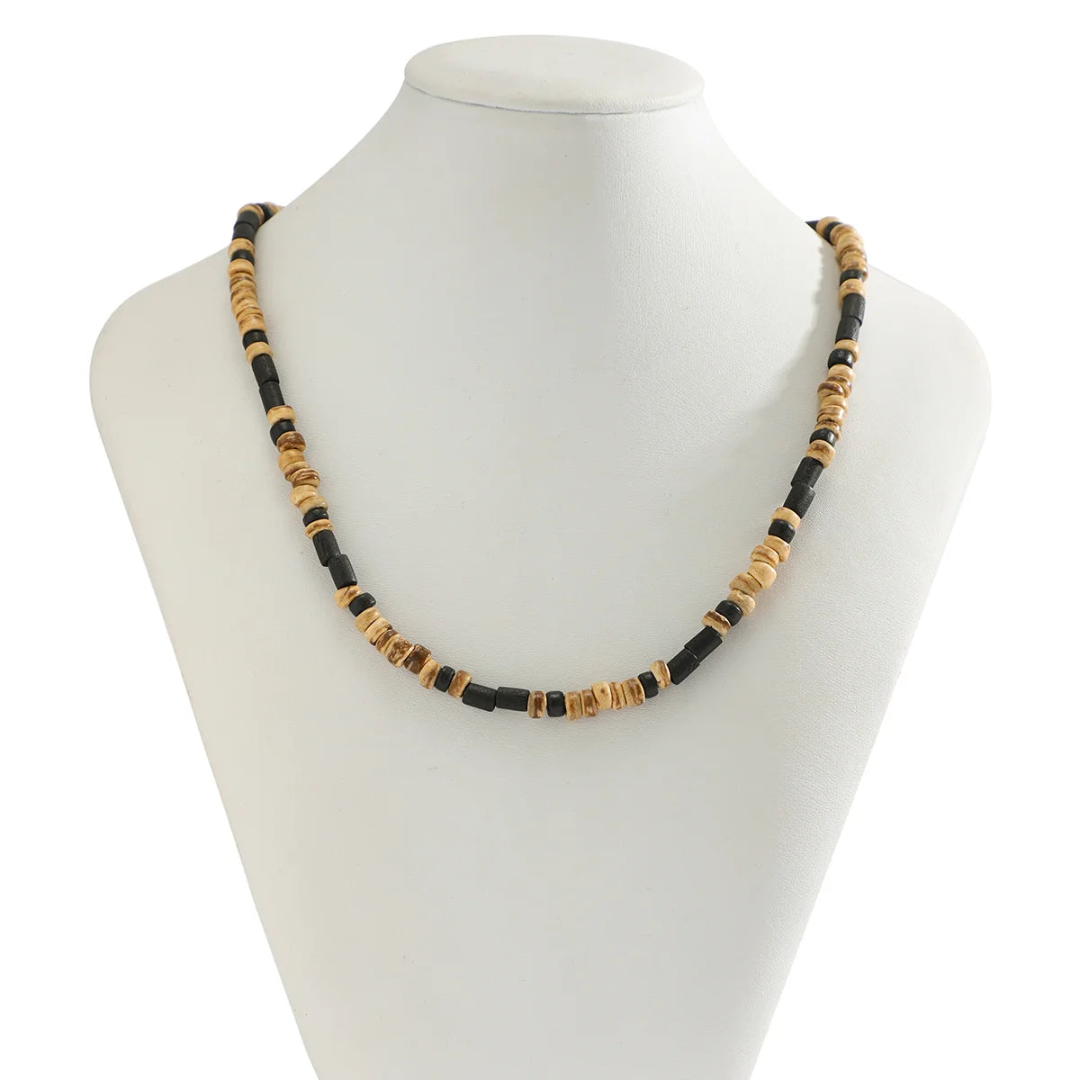 Brown and Black Small Beaded Chain Necklace Men Trendy Wood Beads Short Choker Necklace Collar on Neck 2023 Fashion Jewelry Male