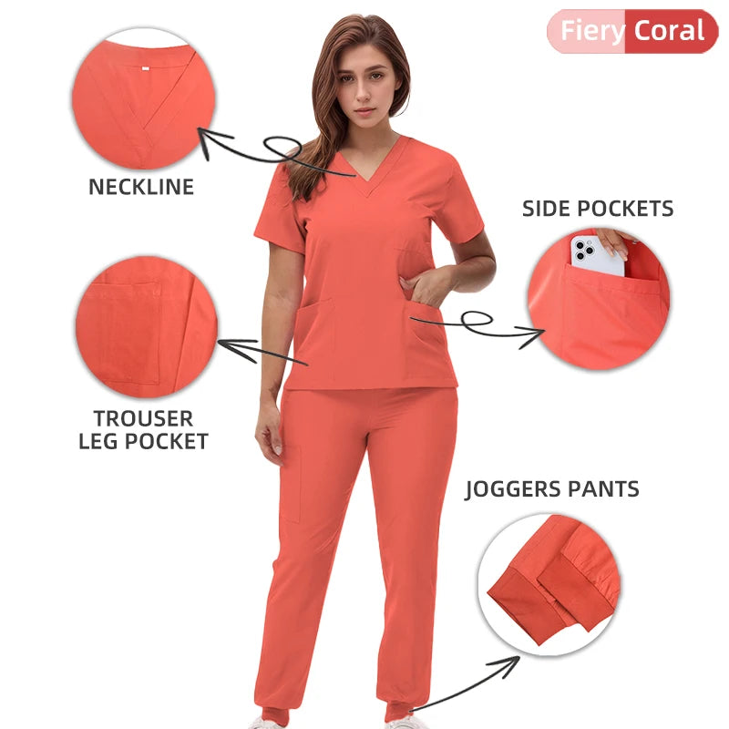 2025 New Nurse Uniforms V-neck Top Jogger Pants Scrub Sets Surgical Workwear Dentist Nursing Suit Hospital Doctor Outfit S21