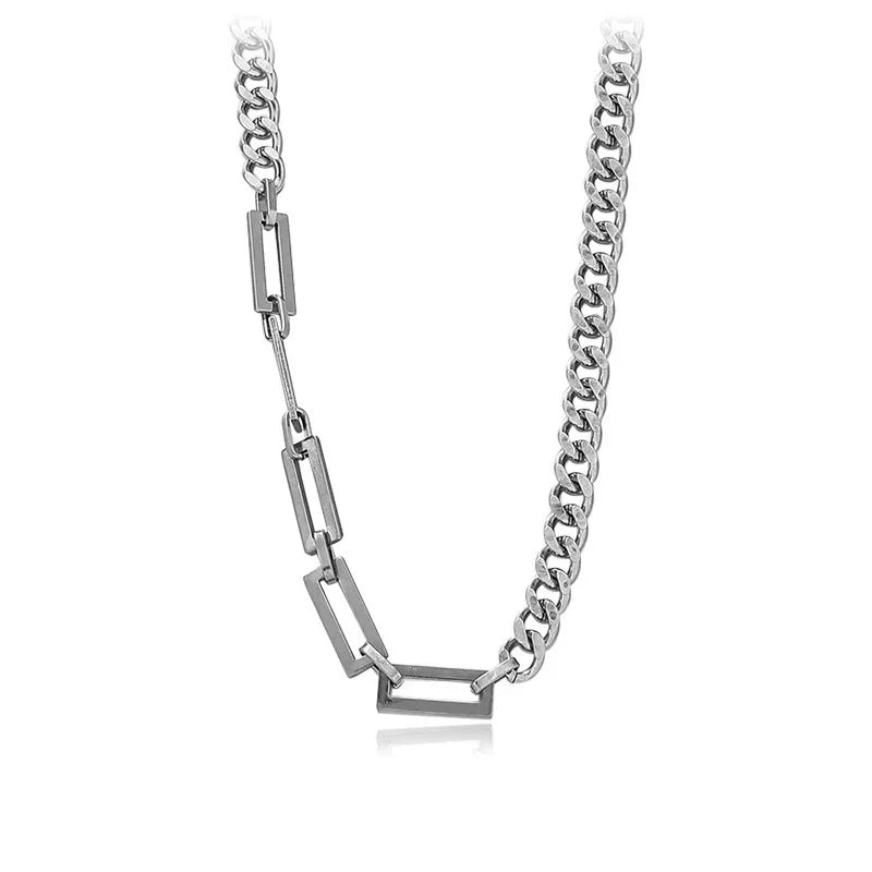 Stainless Steel Cuban Chain Choker Necklace for Men Simple Rectangle Korean Fashion Neck Chains Cool Hip Hop Neck Jewelry Male