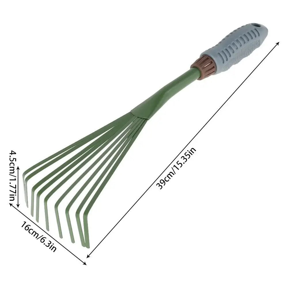 Gardening Tools 15.5 Inch 9Teeth Garden Rake Comfort Grip Green Grass Rake Iron Durable Hand Rake Lawns