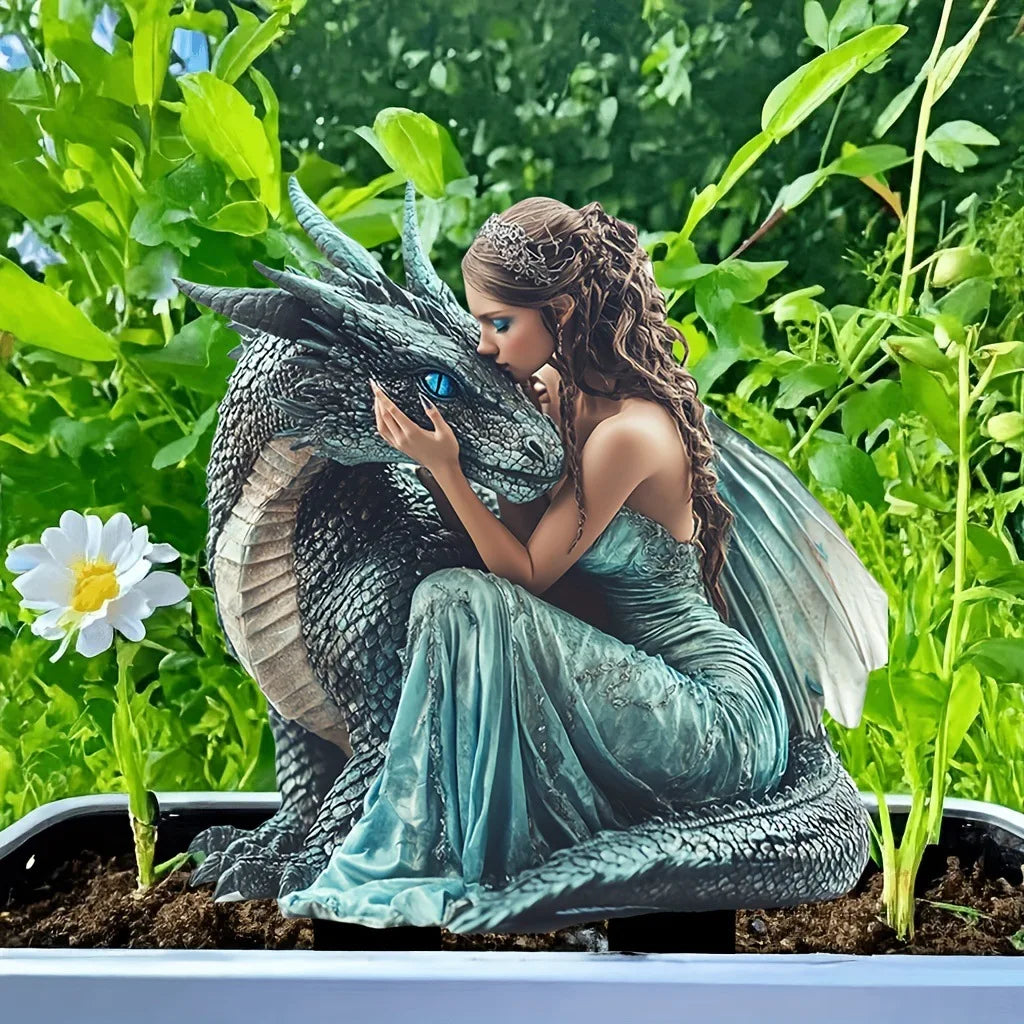 Dragon and Beautiful Fairy Garden Pile Outdoor Lawn Potted Plant Decorative Pot Ornament Beautification Props