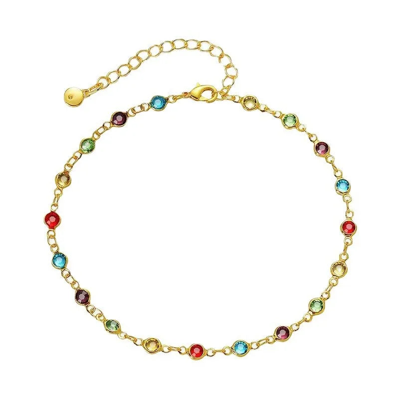 Boho Rainbow Rhinestone Anklet