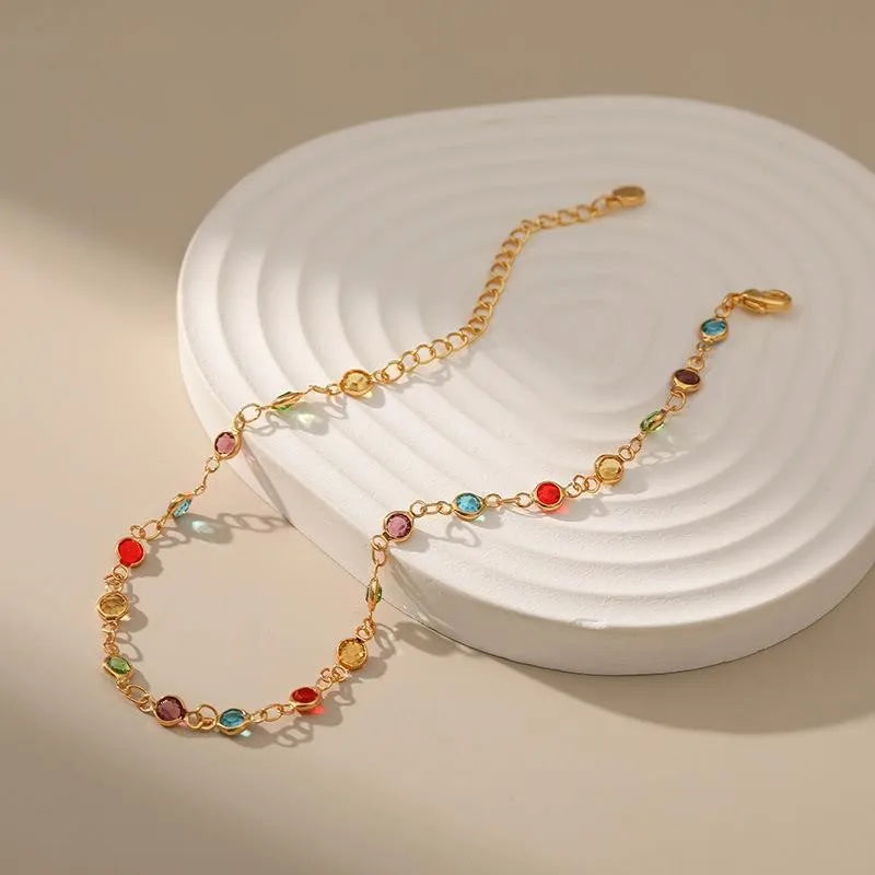 Boho Rainbow Rhinestone Anklet