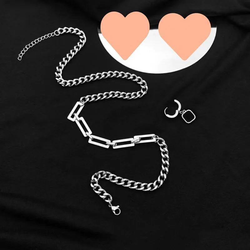 Stainless Steel Cuban Chain Choker Necklace for Men Simple Rectangle Korean Fashion Neck Chains Cool Hip Hop Neck Jewelry Male
