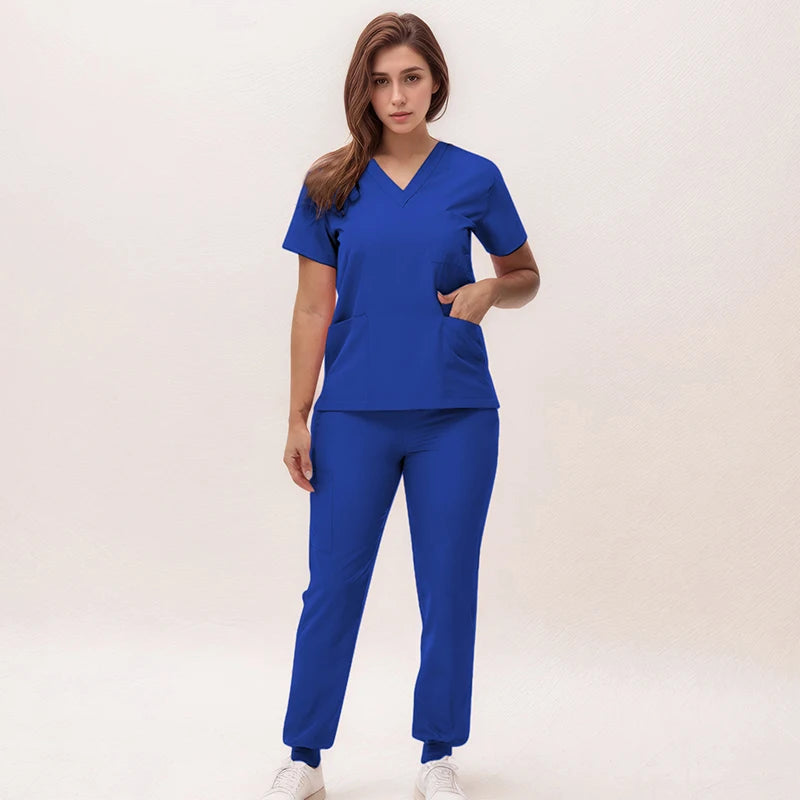2025 New Nurse Uniforms V-neck Top Jogger Pants Scrub Sets Surgical Workwear Dentist Nursing Suit Hospital Doctor Outfit S21