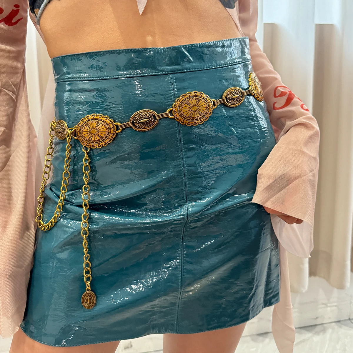 Metal Chain Belts for Women Cowgirl Western Country Chain Belt Adjustable Concho Waistband for Sweaters Dresses Jeans