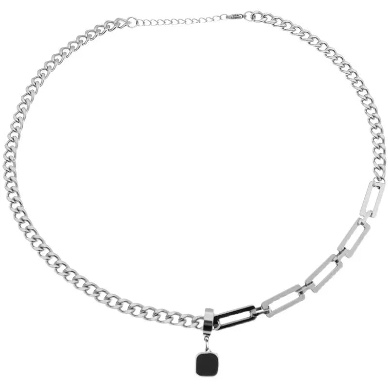 Stainless Steel Cuban Chain Choker Necklace for Men Simple Rectangle Korean Fashion Neck Chains Cool Hip Hop Neck Jewelry Male